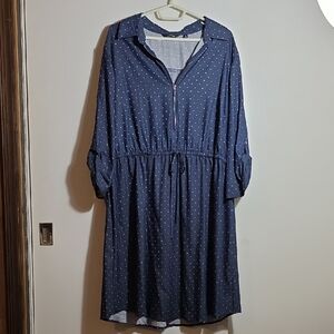 Mlle Gabrielle Blue Long Sleeve Notched Collar Dress